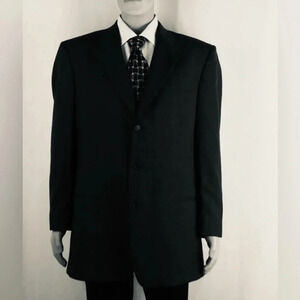 CLAIBORNE suit blazer jacket black formal 3 button flower buttonhole size 44L